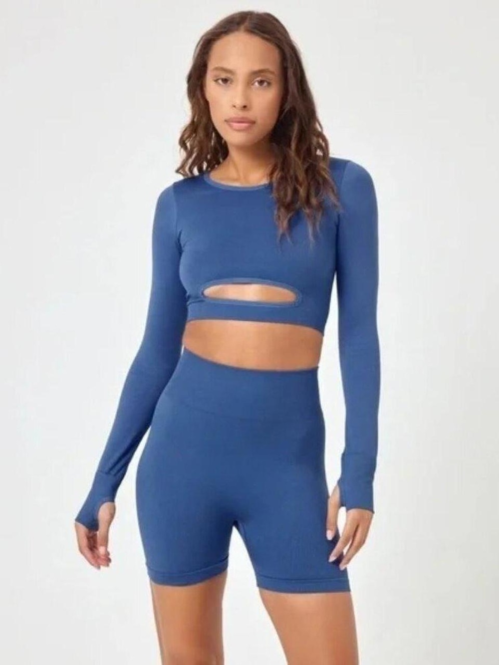 l*space Blue Long-Sleeve Cropped Cutout Top